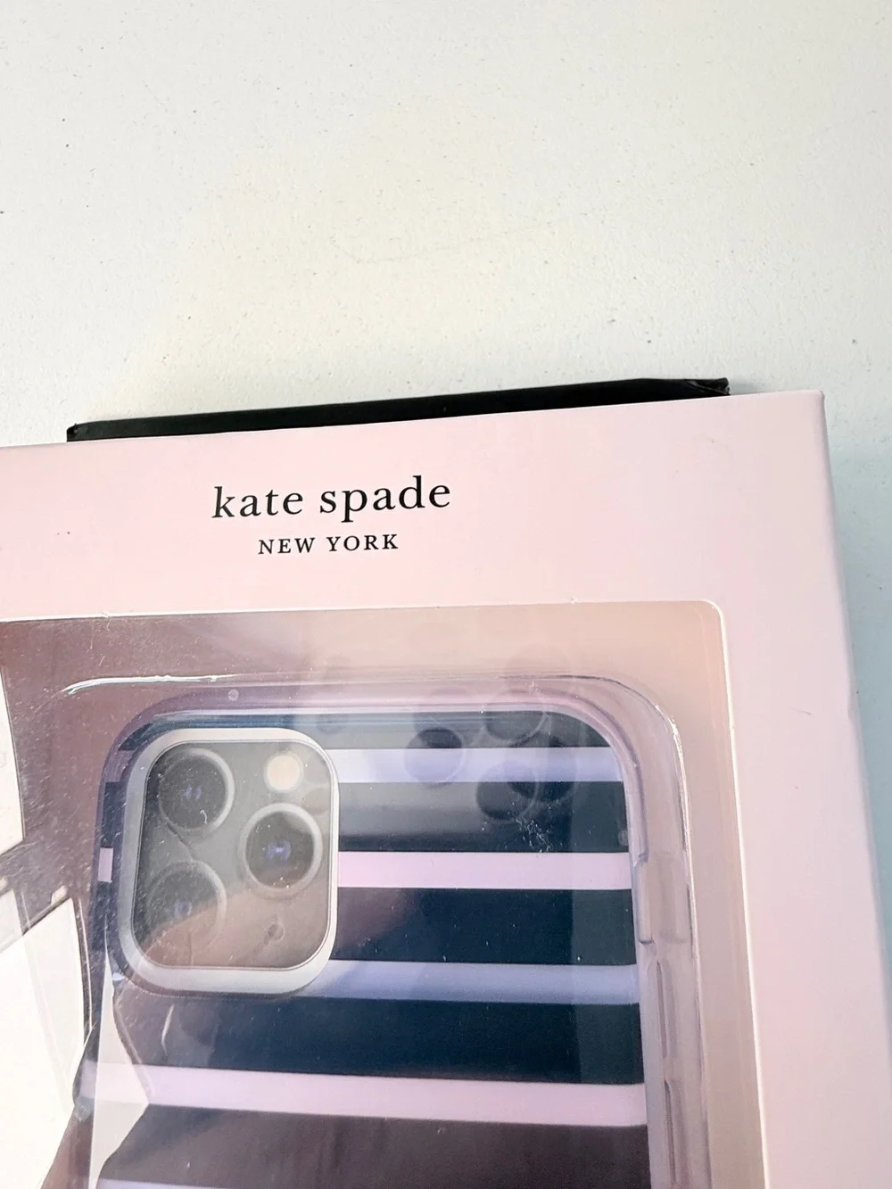 kate spade Navy & White Striped iPhone 11 Pro Case with Pink Flower Ring Stand